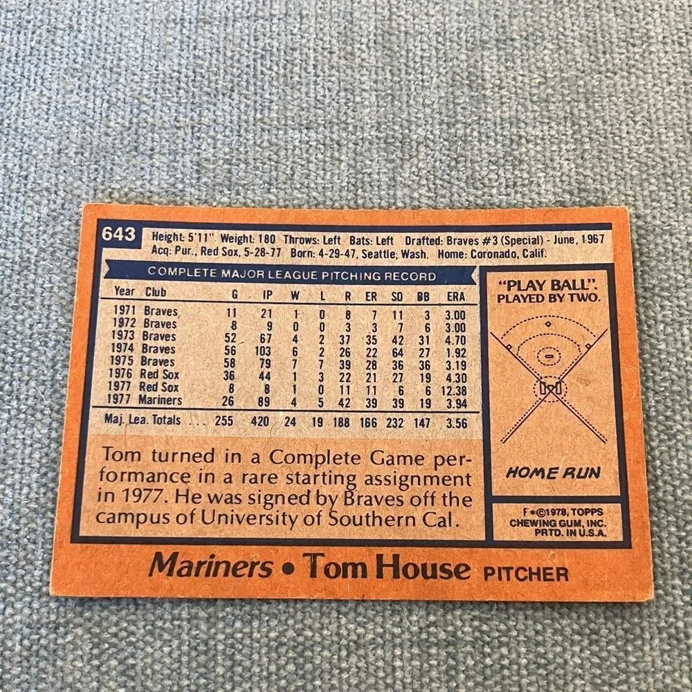 1978 Topps Seattle Mariners Baseball Card Trading Card